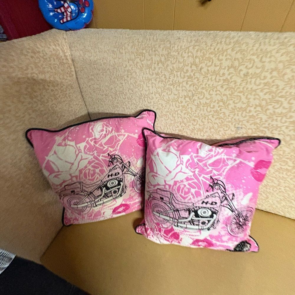 Harley Davidson Pink Motorcycle Print Throw Pillows and pillow case